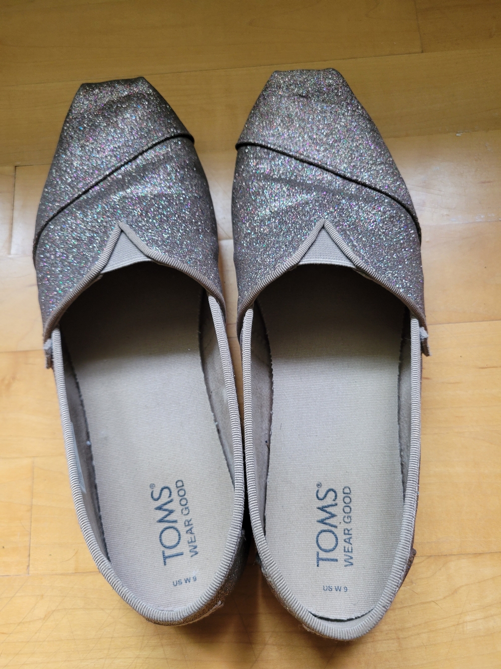 TOMS Women's Glitter Slip-On Flats in Taupe